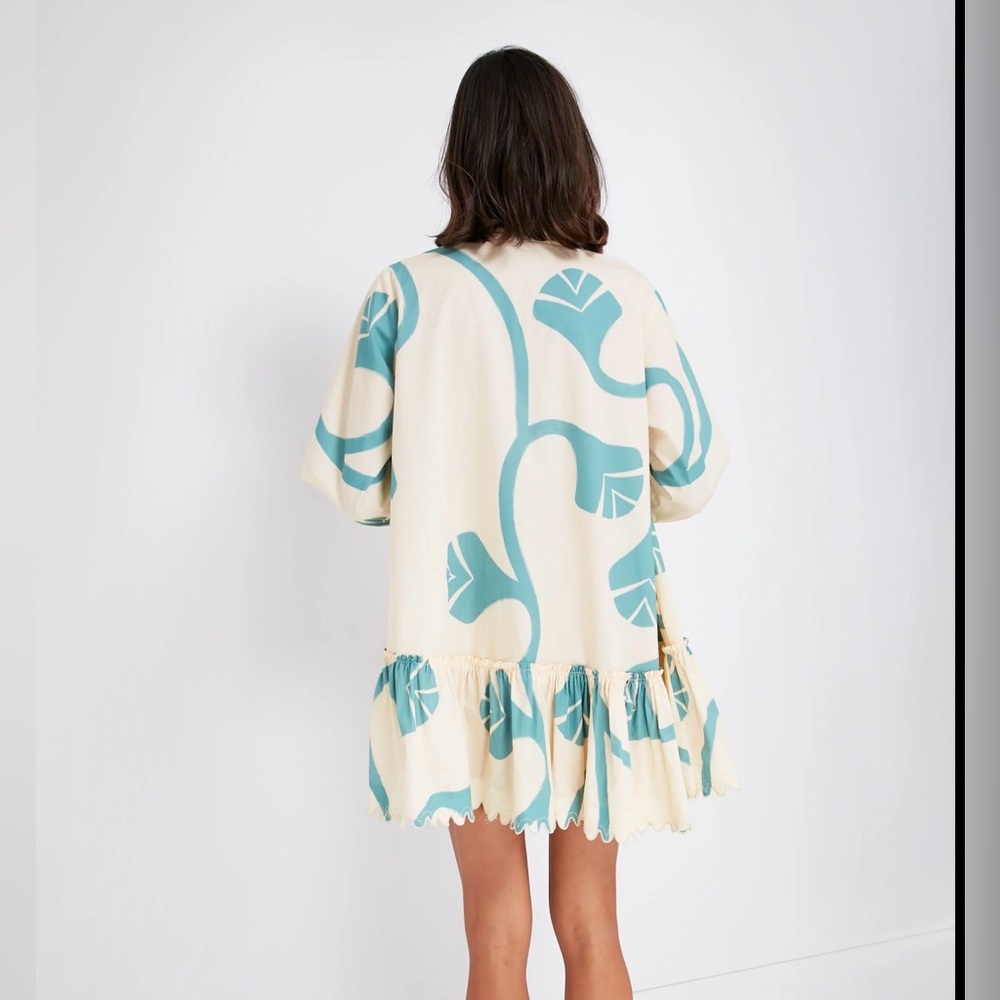 Cream and Blue Women's Dress - Picture 2 of 11